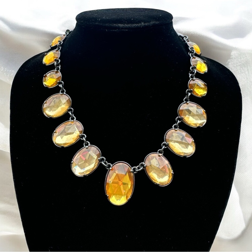 Joan Rivers Vintage Gold Jewel Statement Necklace, Faceted Gold Resin Crystal